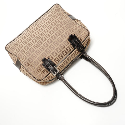 FENDI Zucchino Canvas Shoulder Bag Brown WS28275