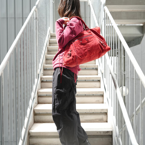 BALENCIAGA Suede The Work Handbag Red WS28290