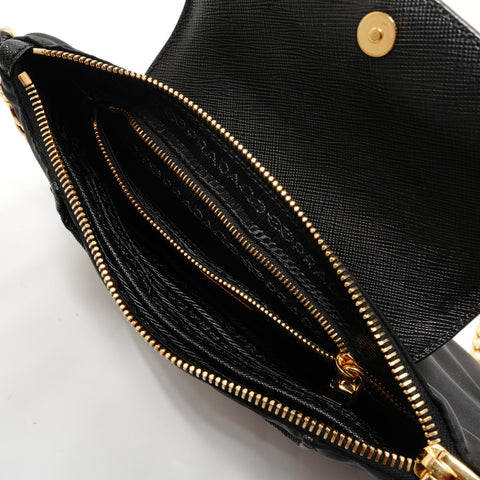 PRADA Triangle logo nylon Saffiano leather Shoulder Bag black WS28291