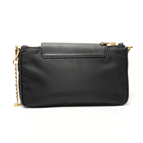 PRADA Triangle logo nylon Saffiano leather Shoulder Bag black WS28291