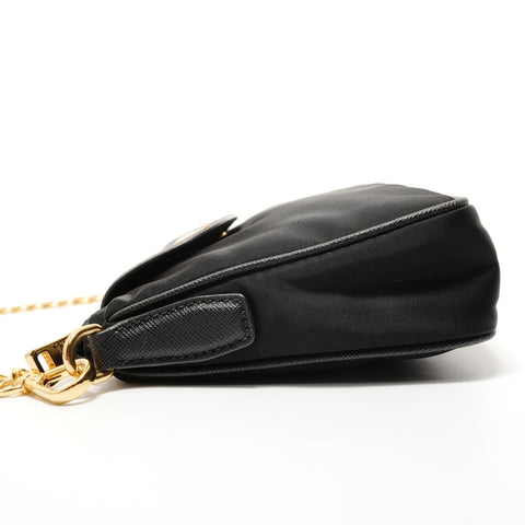 PRADA Triangle logo nylon Saffiano leather Shoulder Bag black WS28291