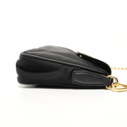 PRADA Triangle logo nylon Saffiano leather Shoulder Bag black WS28291