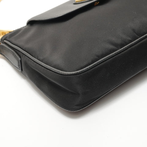 PRADA Triangle logo nylon Saffiano leather Shoulder Bag black WS28291