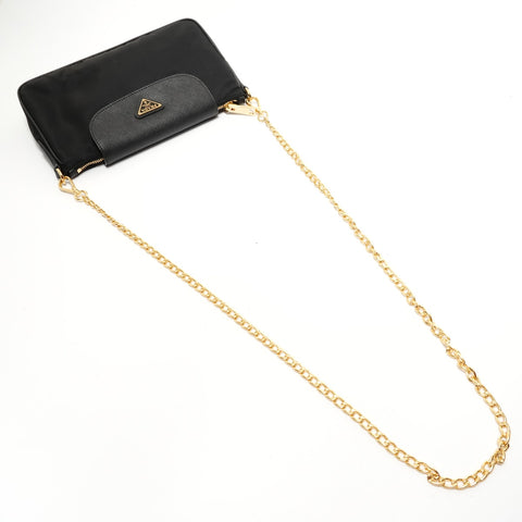 PRADA Triangle logo nylon Saffiano leather Shoulder Bag black WS28291