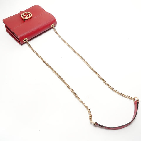 GUCCI Interlocking G leather Shoulder Bag Red WS28293
