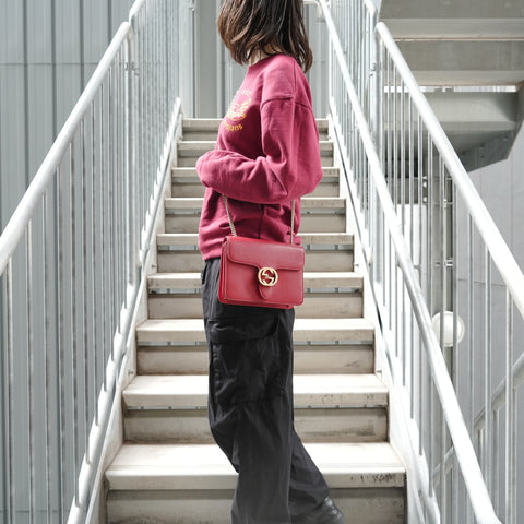 GUCCI Interlocking G leather Shoulder Bag Red WS28293
