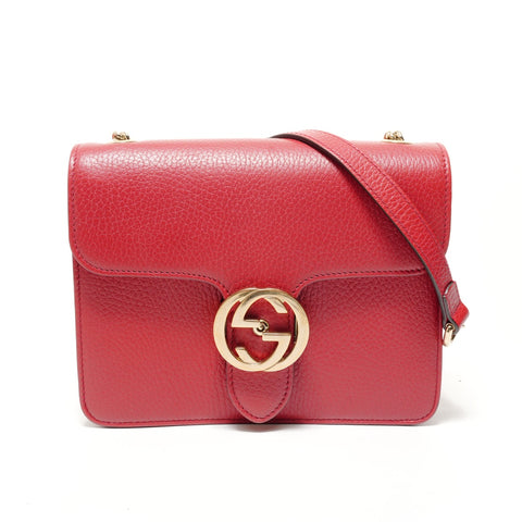 GUCCI Interlocking G leather Shoulder Bag Red WS28293