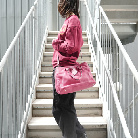 PRADA Triangle logo leather 2WAY Handbag pink WS28295