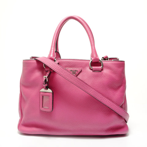 PRADA Triangle logo leather 2WAY Handbag pink WS28295