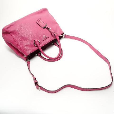 PRADA Triangle logo leather 2WAY Handbag pink WS28295