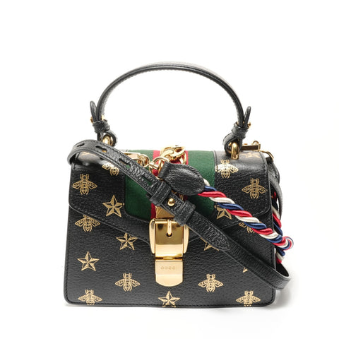 GUCCI Sylvie Bee & Star Mini Bag Handbag black WS28296