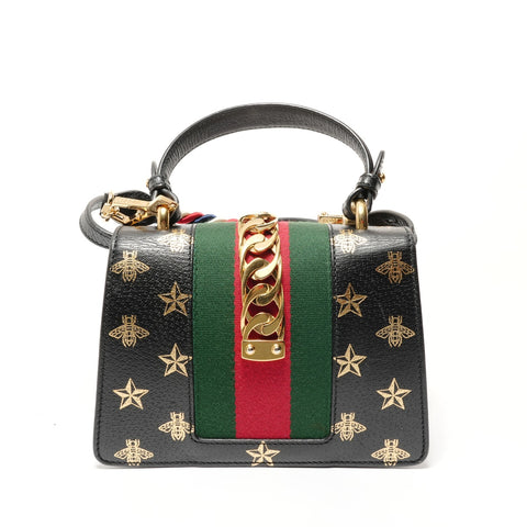 GUCCI Sylvie Bee & Star Mini Bag Handbag black WS28296