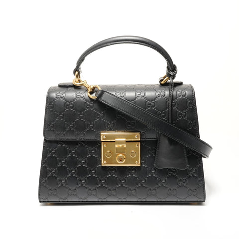 GUCCI Guccissima Padlock Top Handle Bag Handbag black WS28297
