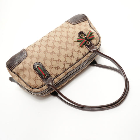 GUCCI GG Canvas Shelly Ribbon Shoulder Bag beige WS28303