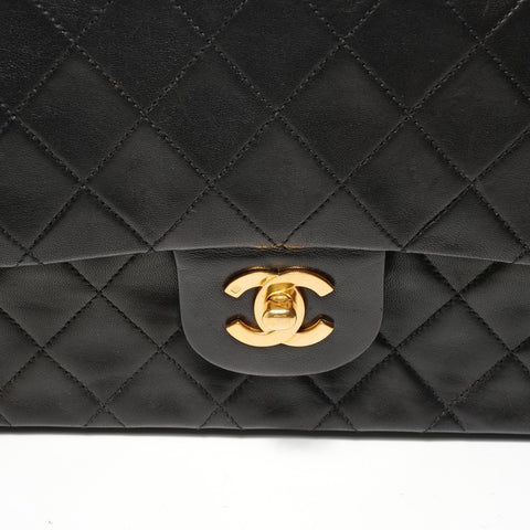CHANEL No. 3 1996-1997 COCO Mark Double Flap Lambskin Shoulder Bag black WS28312