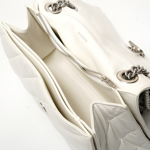 BALENCIAGA Crushed Leather Shoulder Bag white WS28313