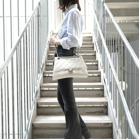 BALENCIAGA Crushed Leather Shoulder Bag white WS28313