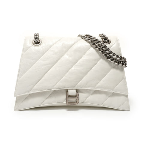 BALENCIAGA Crushed Leather Shoulder Bag white WS28313