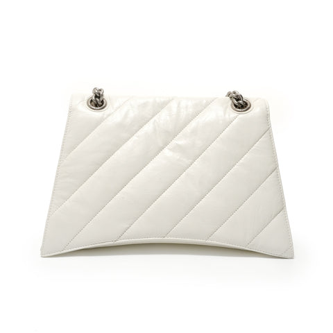 BALENCIAGA Crushed Leather Shoulder Bag white WS28313