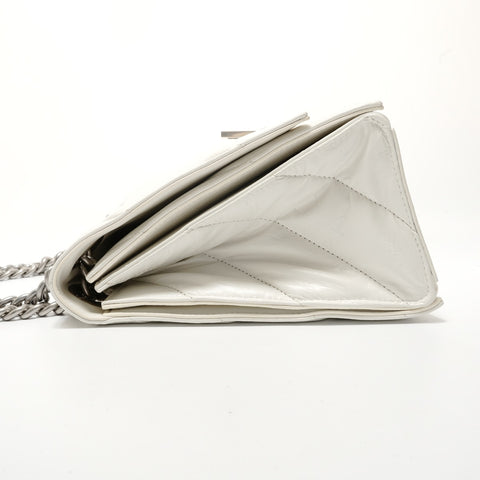 BALENCIAGA Crushed Leather Shoulder Bag white WS28313