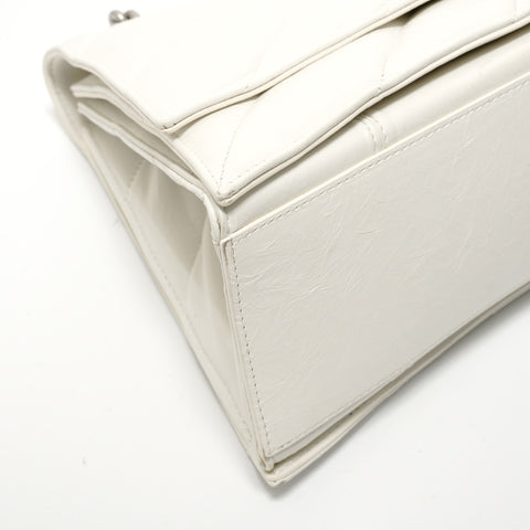 BALENCIAGA Crushed Leather Shoulder Bag white WS28313