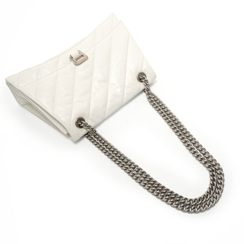BALENCIAGA Crushed Leather Shoulder Bag white WS28313