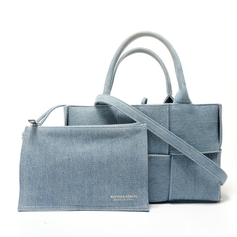 BOTTEGAVENETA Maxi INTRECCIATO Mini Arco 2-way Denim Handbag blue WS28314