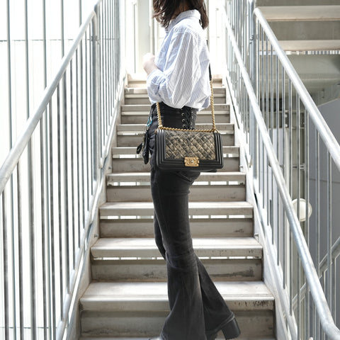 CHANEL Item No. 26, 2018-2019 Boy Chanel Metallic Shoulder Bag gold WS28315