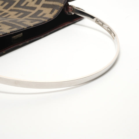 FENDI Zucca Canvas Metal Handle Handbag Brown WS28316