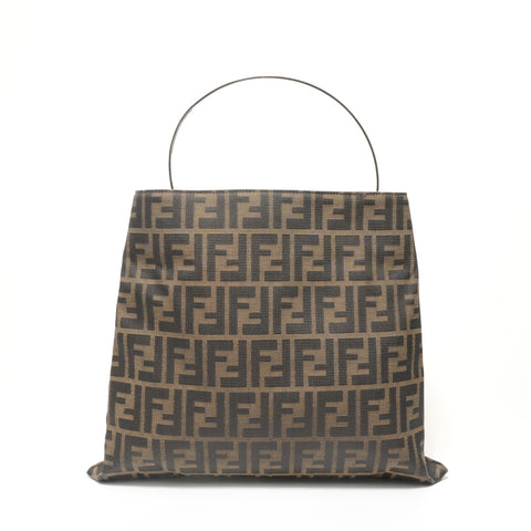 FENDI Zucca Canvas Metal Handle Handbag Brown WS28316