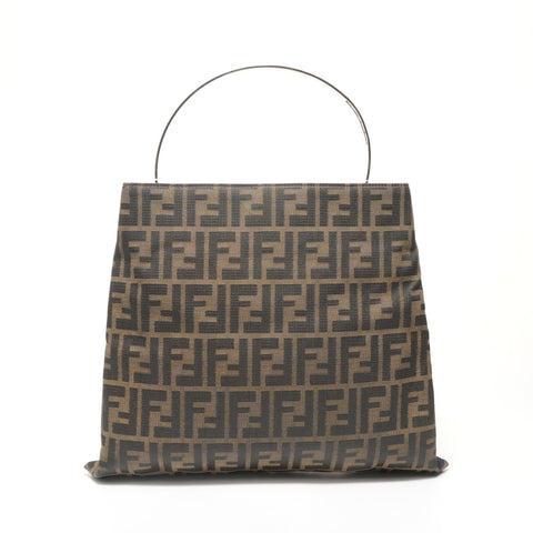 FENDI Zucca Canvas Metal Handle Handbag Brown WS28316