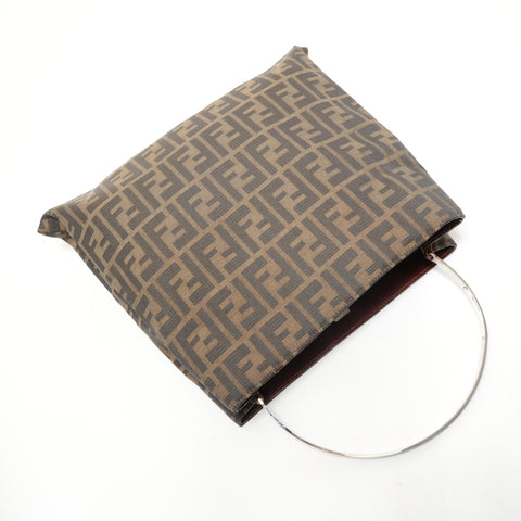FENDI Zucca Canvas Metal Handle Handbag Brown WS28316