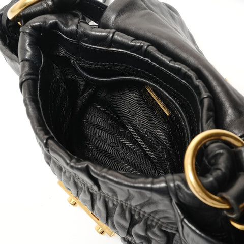 PRADA Gathered 2-Way Leather Handbag black WS28318