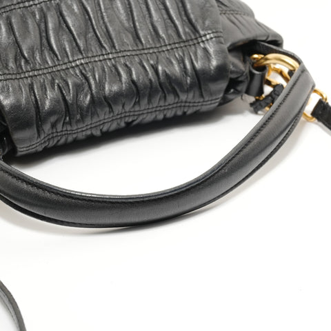 PRADA Gathered 2-Way Leather Handbag black WS28318