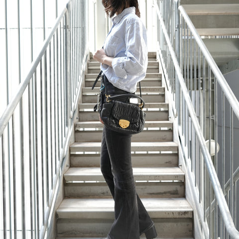 PRADA Gathered 2-Way Leather Handbag black WS28318