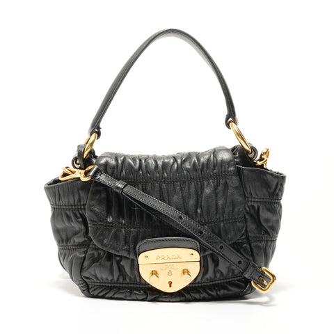PRADA Gathered 2-Way Leather Handbag black WS28318