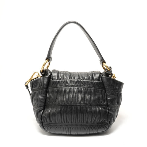 PRADA Gathered 2-Way Leather Handbag black WS28318