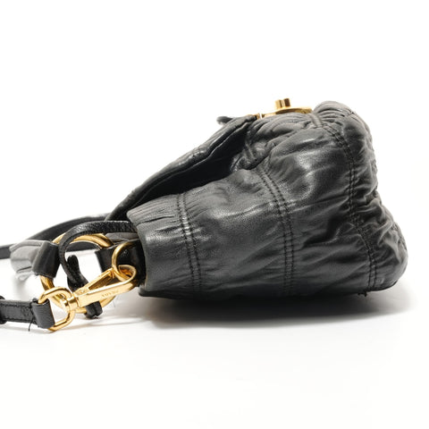 PRADA Gathered 2-Way Leather Handbag black WS28318