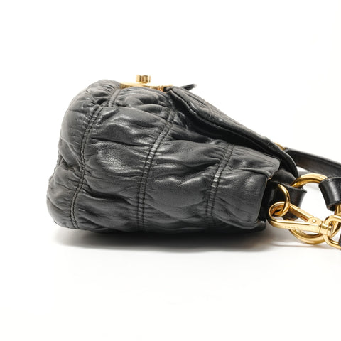 PRADA Gathered 2-Way Leather Handbag black WS28318