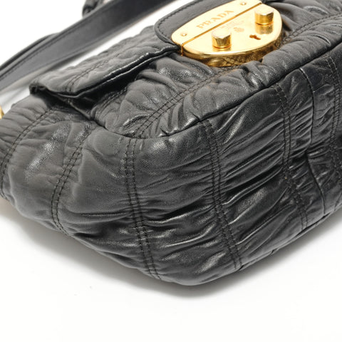 PRADA Gathered 2-Way Leather Handbag black WS28318