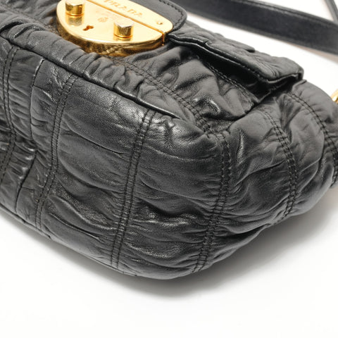 PRADA Gathered 2-Way Leather Handbag black WS28318