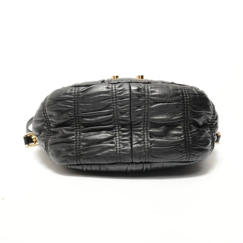 PRADA Gathered 2-Way Leather Handbag black WS28318