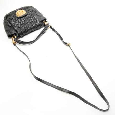 PRADA Gathered 2-Way Leather Handbag black WS28318