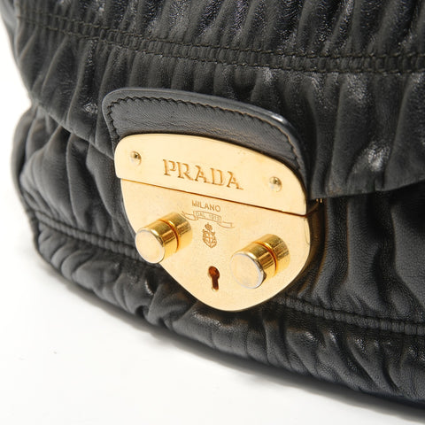 PRADA Gathered 2-Way Leather Handbag black WS28318