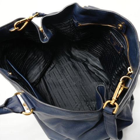 PRADA Soft calf leather 2-way bag Tote Bag Navy WS28324