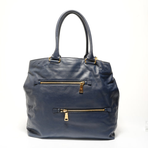 PRADA Soft calf leather 2-way bag Tote Bag Navy WS28324