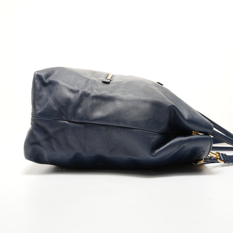 PRADA Soft calf leather 2-way bag Tote Bag Navy WS28324