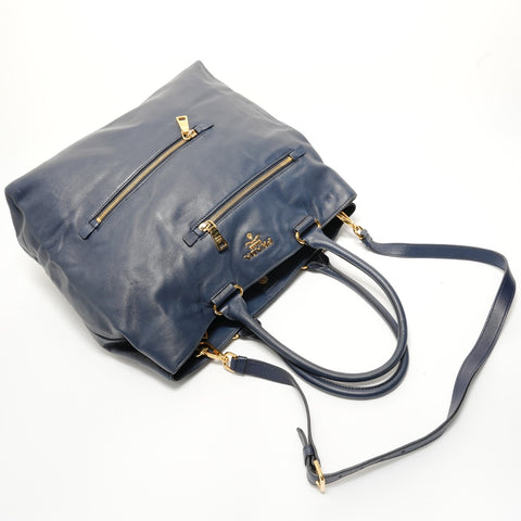 PRADA Soft calf leather 2-way bag Tote Bag Navy WS28324