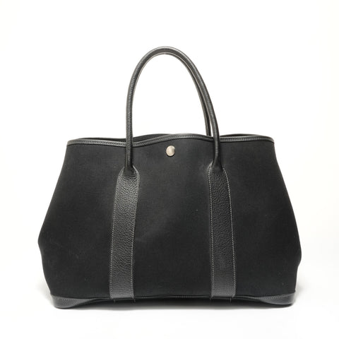 HERMES Garden Party PM Toile Officier Handbag black WS28338