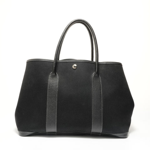 HERMES Garden Party PM Toile Officier Handbag black WS28338